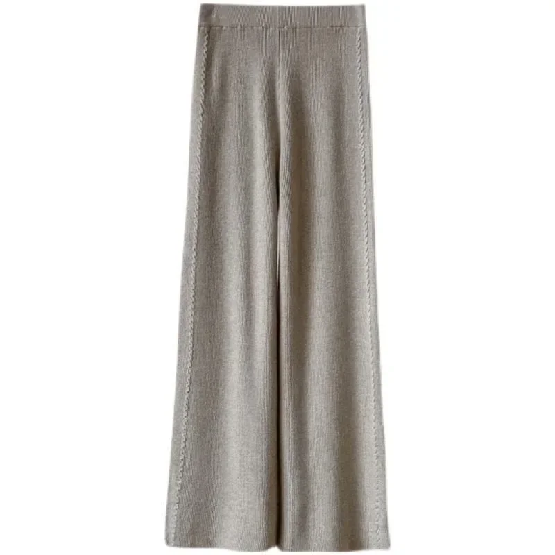 Autumn Winter Knitted Wide Leg Pants Womens Warm Thicken Pantalones Korean Fashion Woolen Oversize Trousers Y2k Clothes Kpop
