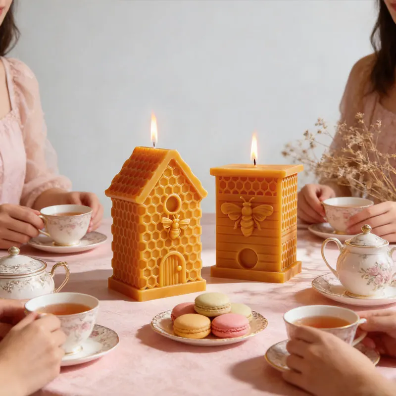 

Силиконовая форма для свечей, 3D узол дома улья, тисненая пчела, сотовая форма для ароматической свечи, сделай сам, форма для штукатурки из смолы для декора дома