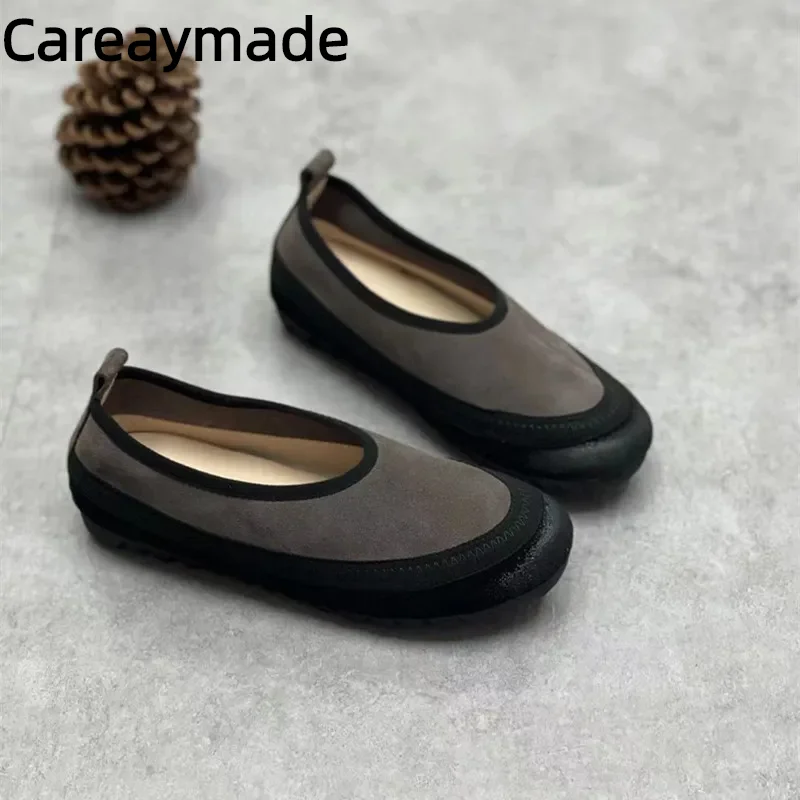 

Careaymade-Genuine Leather Women's shoes Handmade Soft Sole Cowhide Single Shoes Autumn One Step Lazy Mom Shoes Women Flats