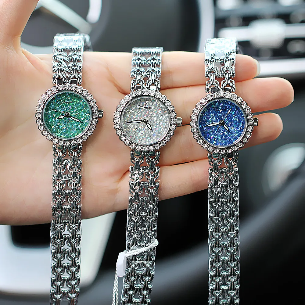 

Trendy Brand Women's Watch with Silver Steel Band and Diamond Studded Starry Sky Surface Bracelet Quartz Waterproof Watches