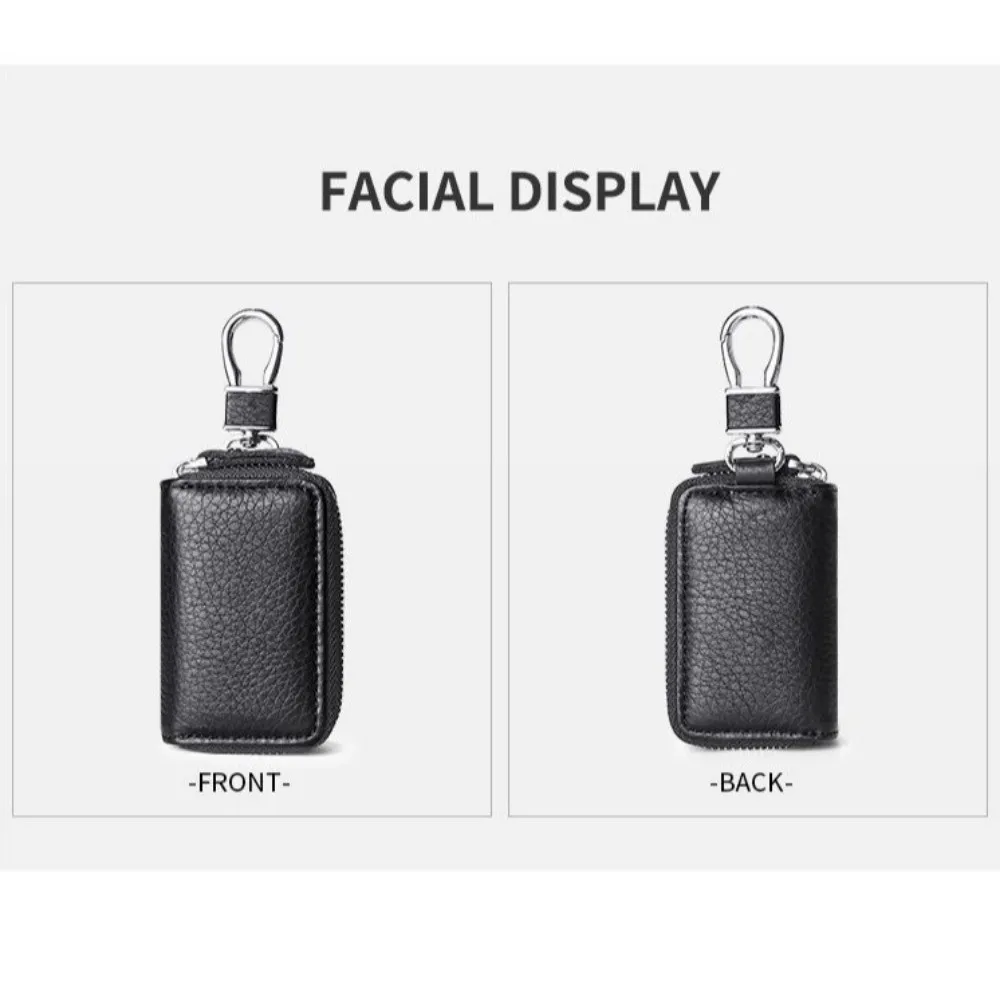 New Leather Car Key Case Multifunctional Solid Color Car Keychain Bag Zipper Closure Double Pocket Key Holder Wallet Car Use