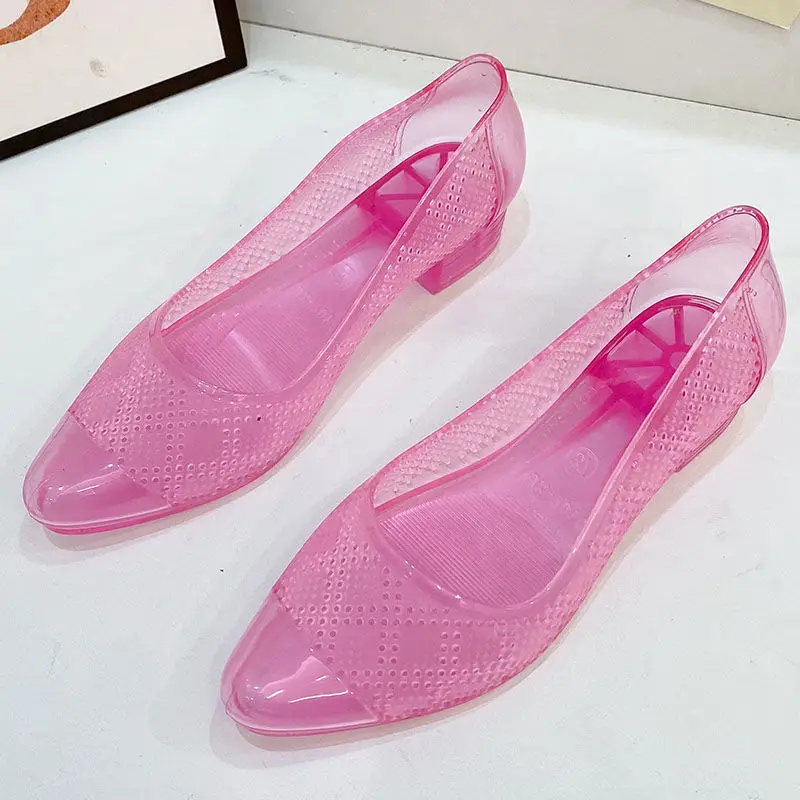 FHANCHU 2023 New Women Crystal Sandals,Summer Jelly Shoes,Soft Bottom,Close Pointed Toe,Slip On,Korea Blue,Pink,Gold,Dropship