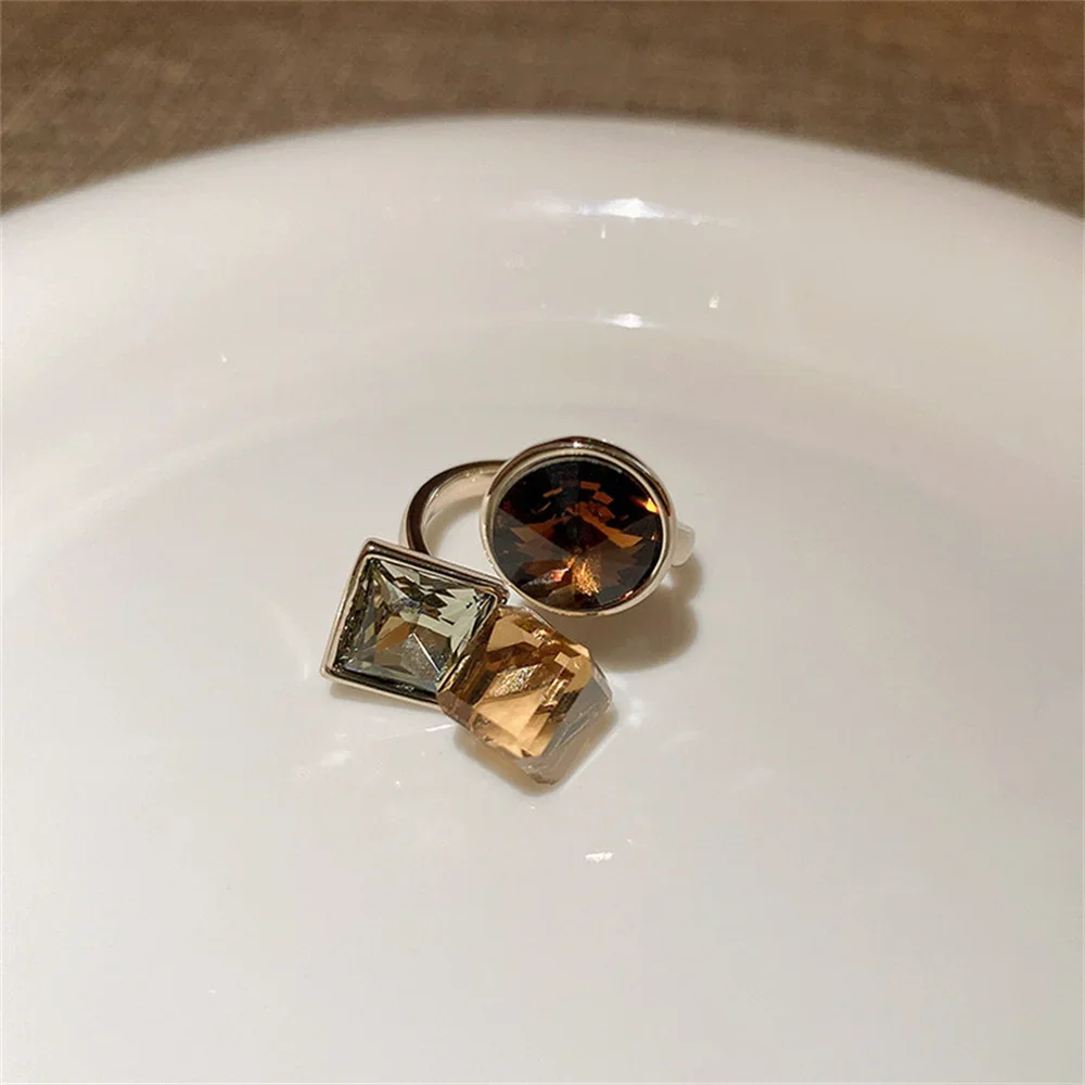 Zircon Crystal Geometric Oval Multi-Layered Colorful Cuff Ring For Women Fashion Luxury Party Jewelry Accessories