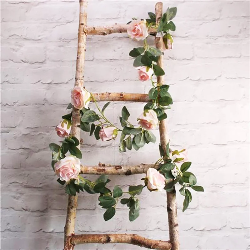 2.4m Artificial Flowers Rose Ivy Vine Wedding Decoration Real Touch Silk Flower String Home Hanging Garland Party Wedding Decor