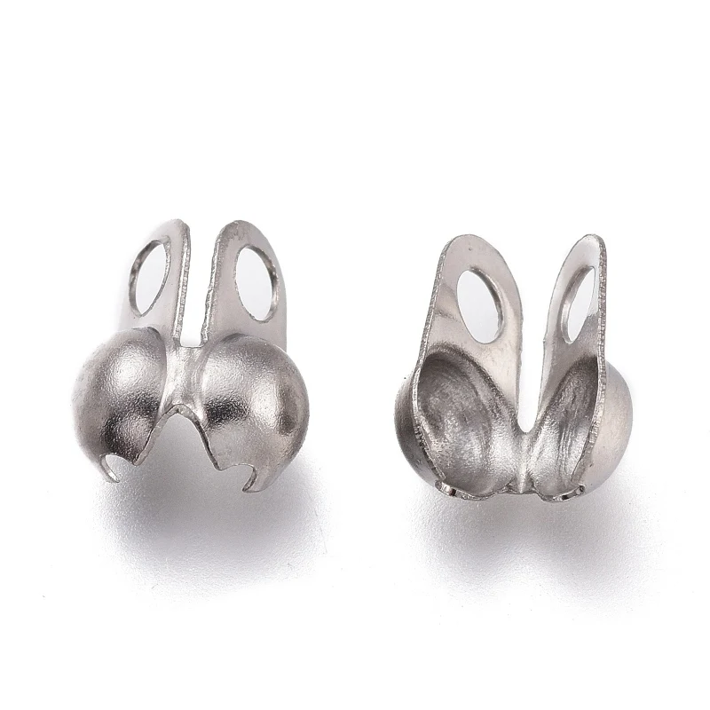 50pcs 304 Stainless Steel Bead Tips Calotte Ends Clamshell Knot Cover Stainless Steel Color 5.8x4mm Hole: 1.2mm