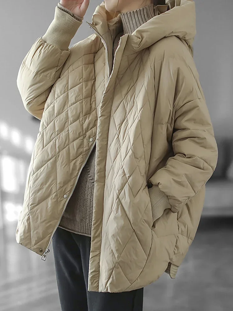 Korean Style Women Down Jacket OverSize Argyle Coat Loose Warm Autumn Winter Casual Outwear Top Quality Winter Coat Women