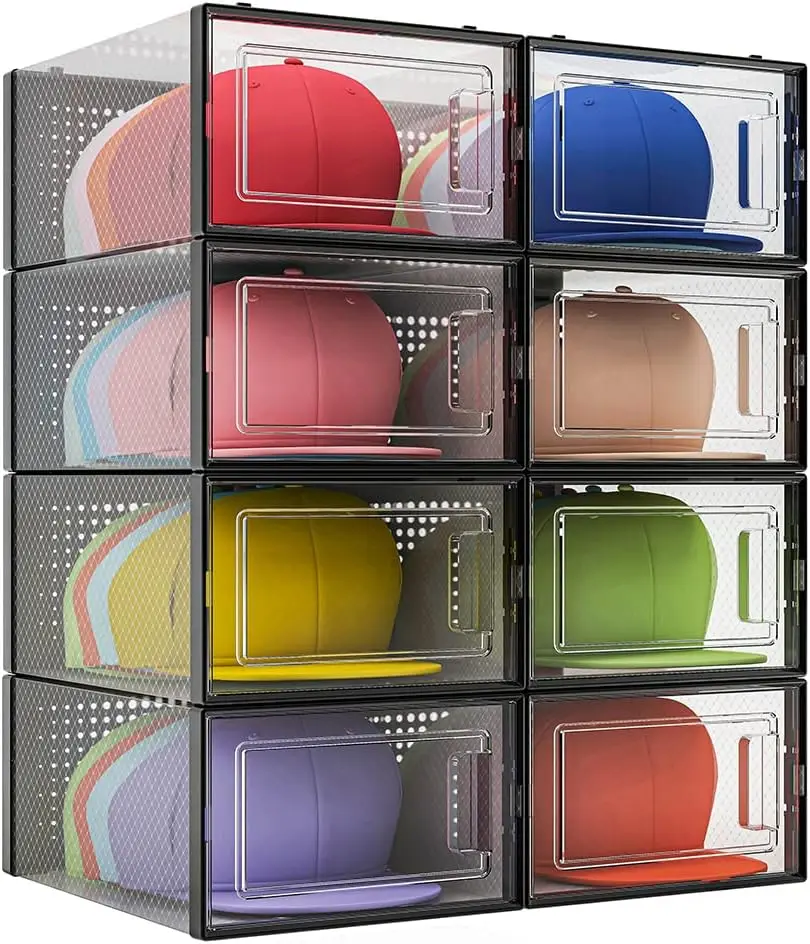 

Hat Organizer for Baseball Caps, Hat Box Showcase, Baseball Caps Collection Display Boxes Stackable, Dust-proof for Closet Hol