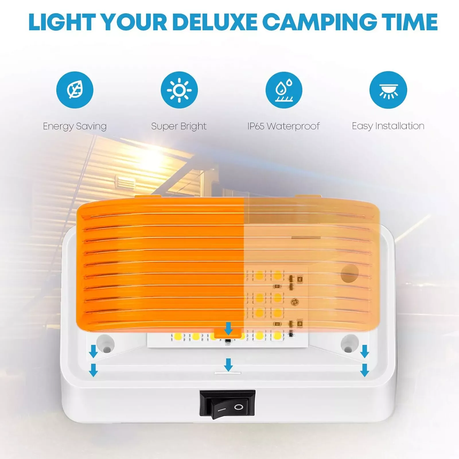 24LED 12V Outside RV Motorhome Camper Trailer Interior Light With Switch Ceiling Dome Porch Car Accessories