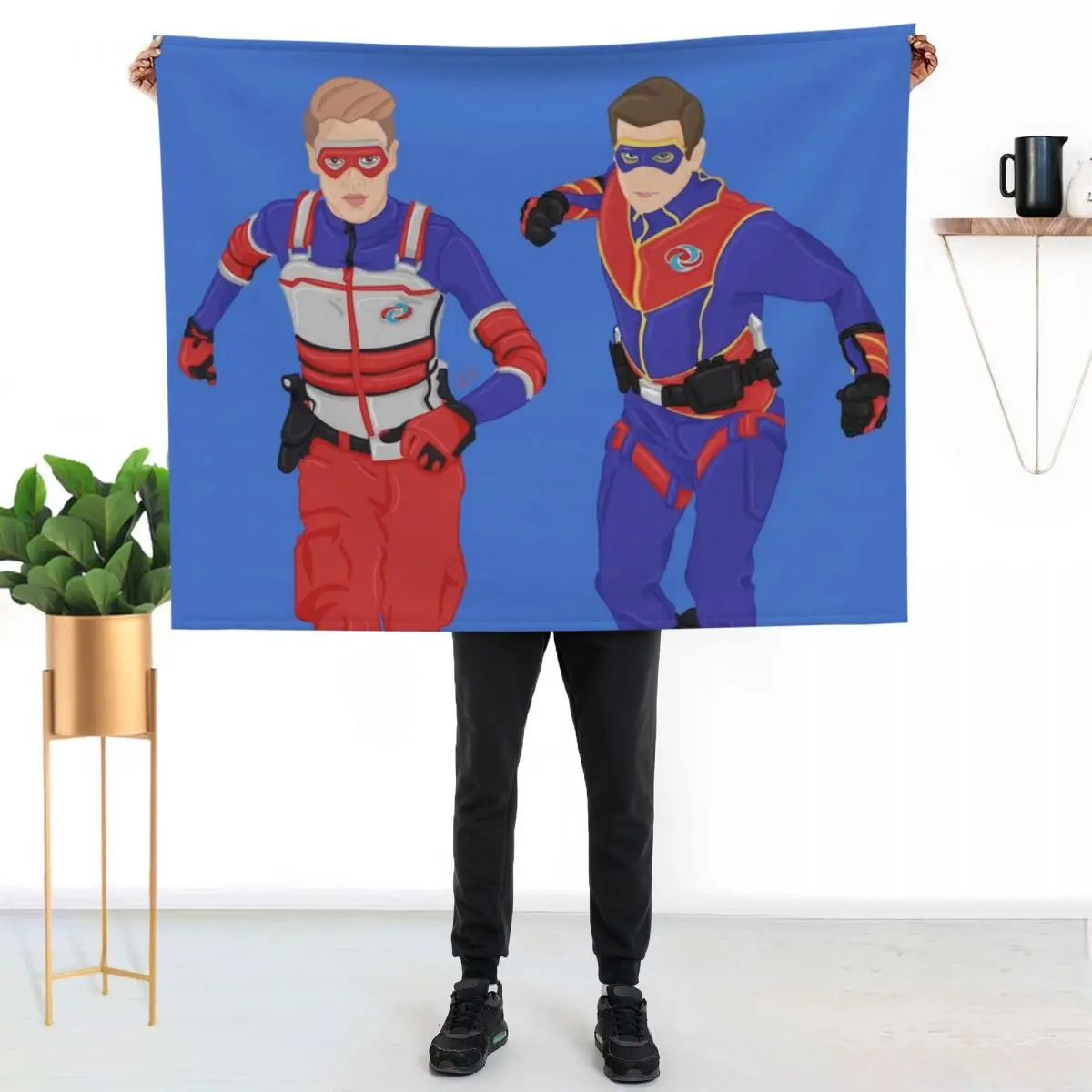 Captain Man and Kid Danger - Heroic Digital Throw Blanket Soft Beds Hair Vintage Retros Hairys Blankets