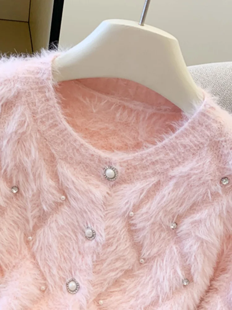 سترة نسائية محبوكة مفتوحة من Plu Long Sve لخريف وشتاء جديد فضفاض وناعم سترة Jaet الكورية بأزرار Sle مزخرفة... #4