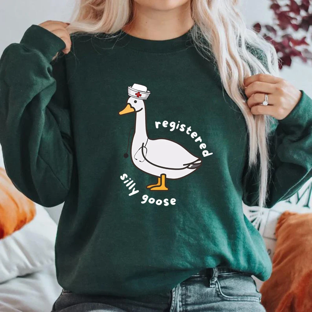 Registered Silly Goose Sweatshirt Funny Goose Hoodie Women's Long Sleeve Crewneck Sweatshirts Graphic Hoodies Nurse Day Gift