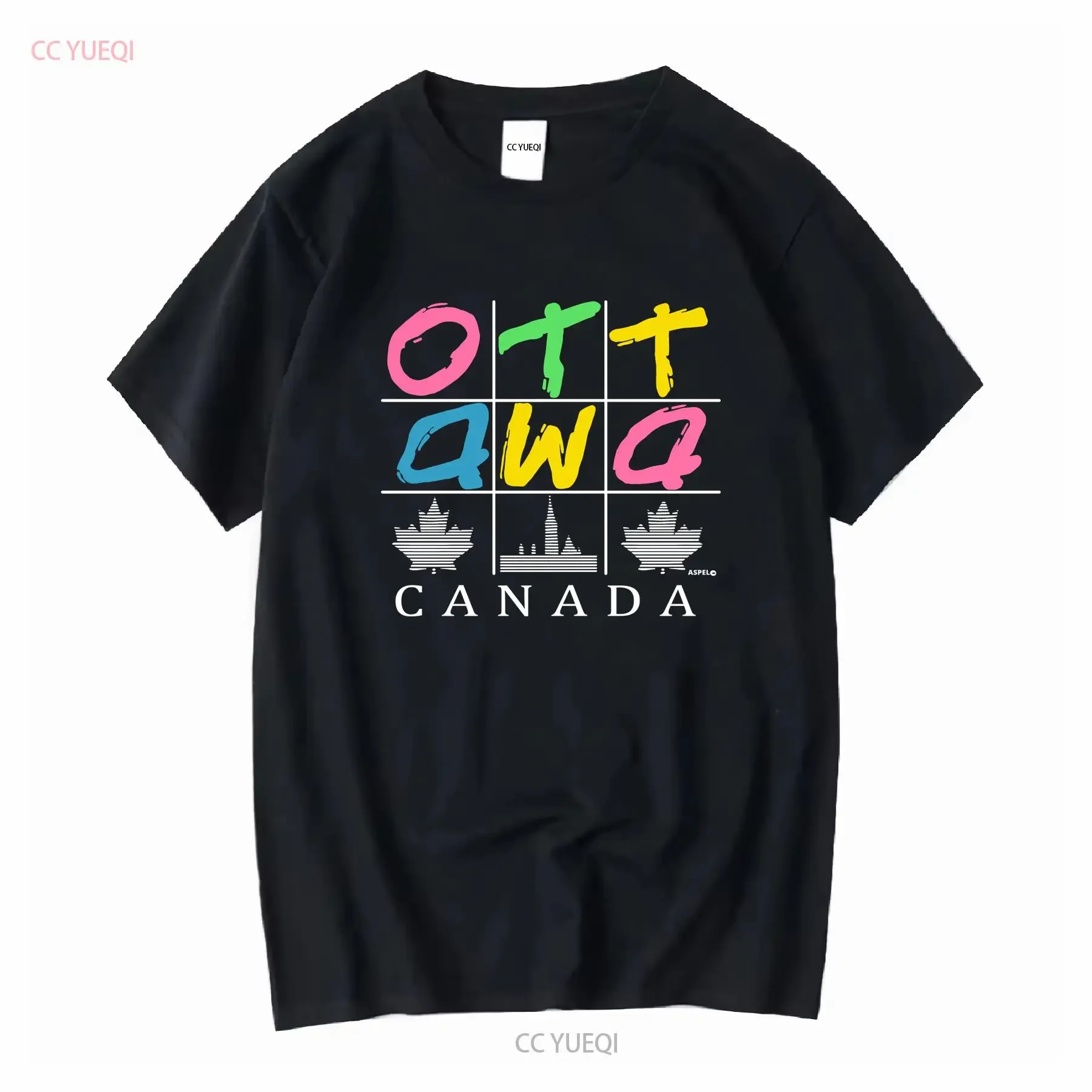 Ottawa Canadá Tic Tac Toe Fruit Of The Loom Camiseta negra para hombre Talla M Ropa de diseñador gráfica lavada vintage Cómoda