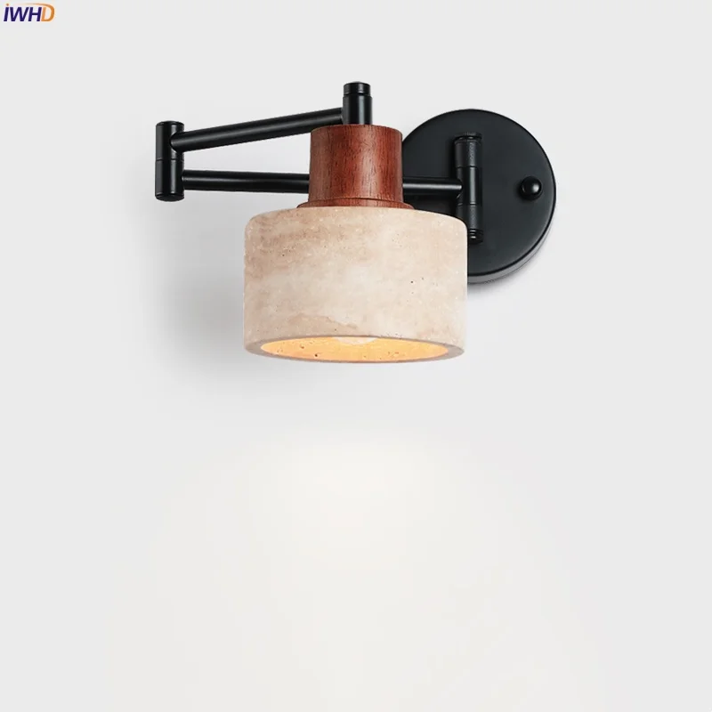 

IWHD Nordic Minimalism LED Wall Lamps Iron Yellow Travertine Swing Long Arm Interior Lighting Living Room Bedside Light Wandlamp