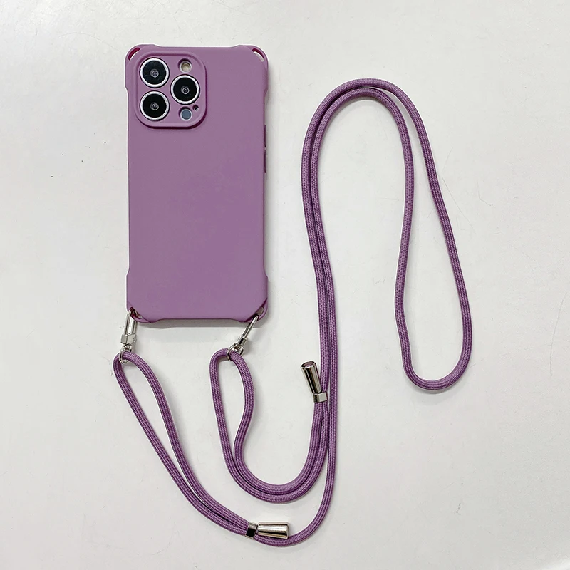 Liquid Silicon Soft Phone Case For Iphone 15 Pro Max For Iphone 14 13 12 11 Pro Max X XS Max XR 8 7 Plus Lanyard Cord Back Cover