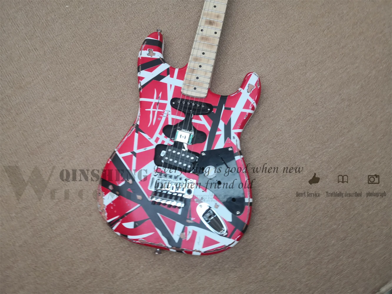 Custom classic cha electric guitar, imitation old retro electric guitar, maple wood, red white basswood body