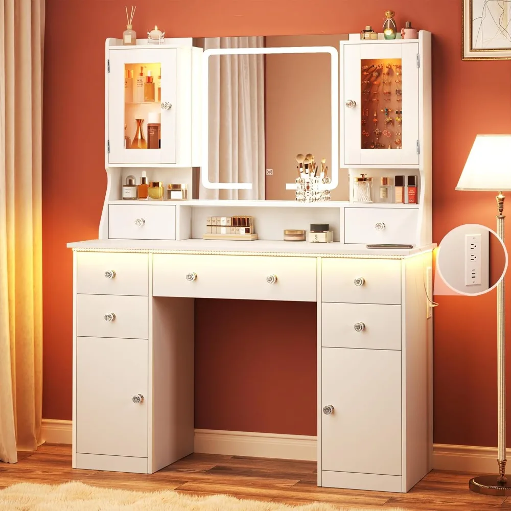 Vanity Desk with Led Mirror and RGB Lights, 42