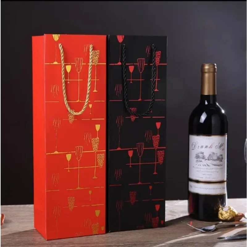 12pcs Handheld Red Wine Bag Portable Folding Wine Gift Packaging Rectangular Gilded Tobacco Wine bottle Gift packing Box