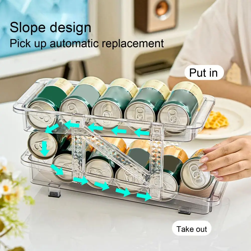 

Диспенсер для газировки в холодильнике, двухслойный прозрачный автоматический органайзер для напитков большой емкости