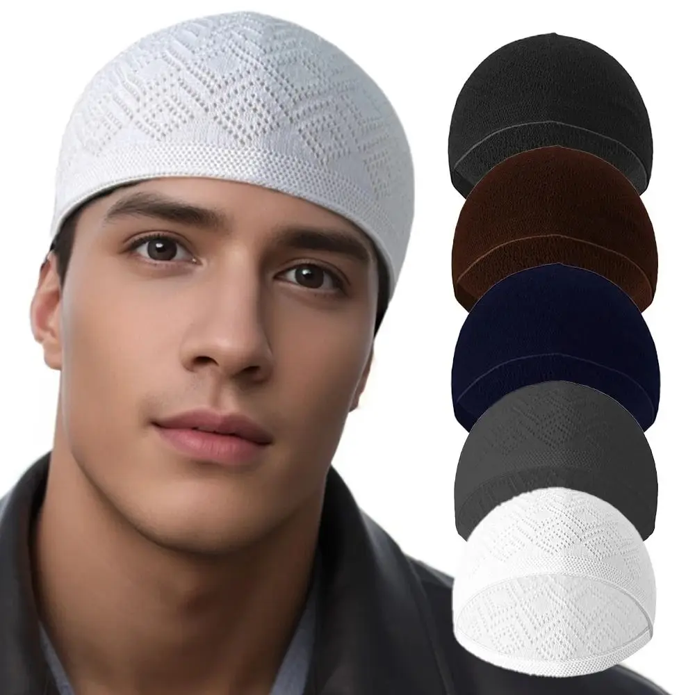 

Soft Mesh Men Prayer Hats Breathable Unisex Knitted Beanie Cap Solid Color Men's Wrap Head Caps