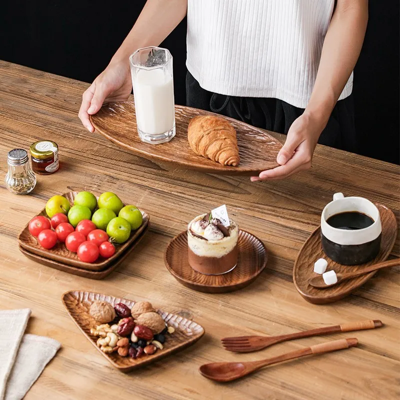 New Embossed Walnut Snack Plate Creative Japanese Restaurant Wooden Plate Household Decorative Tray Hotel Club Tableware