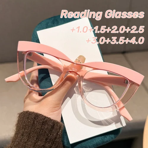 Gafas de presbicia con forma de ojo de gato y montura grande a la moda, gafas de lectura HD antiluz azul, gafas para hombres y mujeres, dioptrías de 1,0 a 4,0