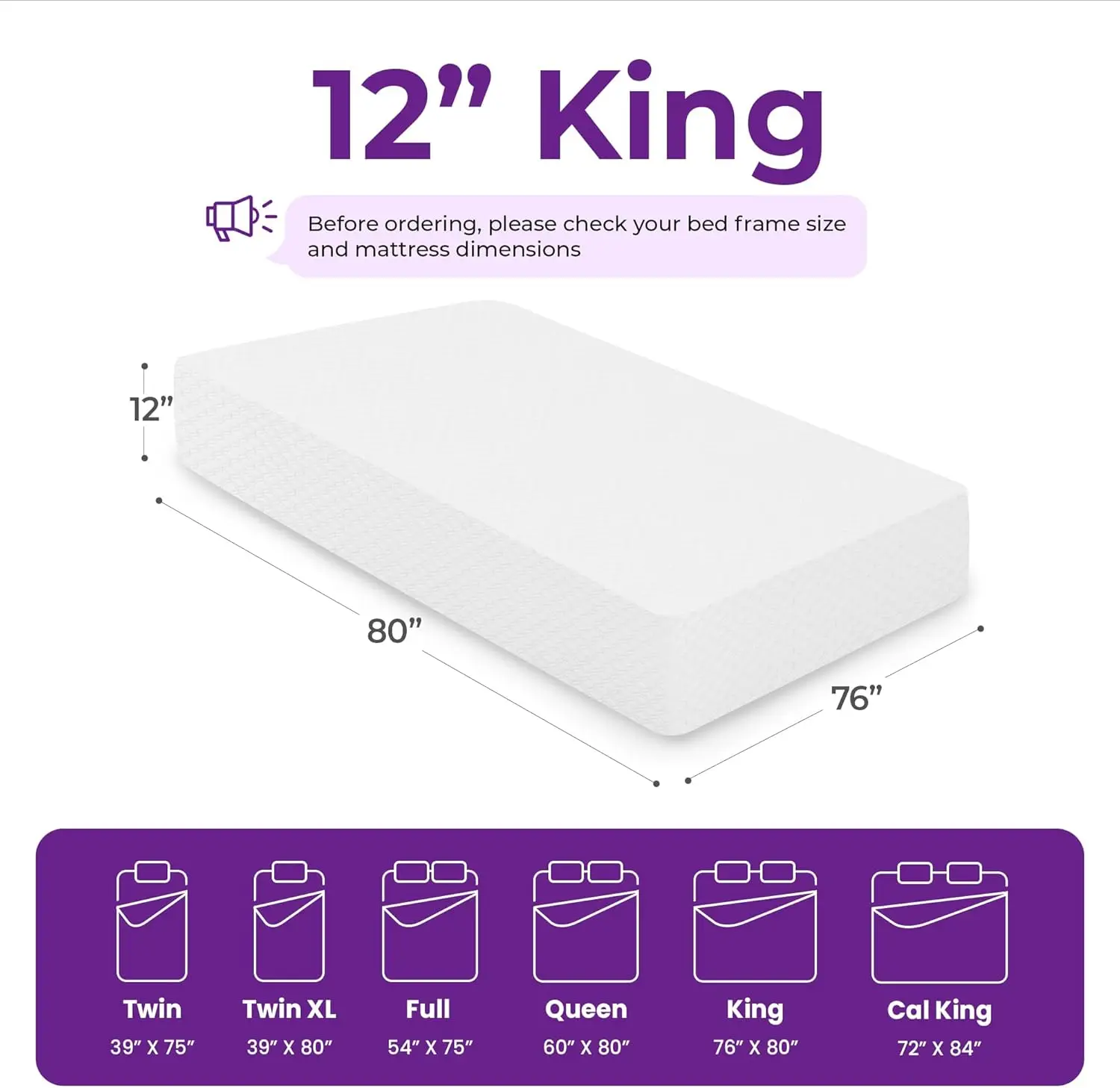 12 Inch King Cooling Gel Memory Foam Mattress Medium Firm for Cool Sleep Pressure Relieving CertiPUR-US Certified