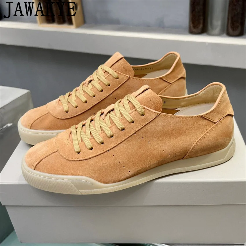 JAWAKYE New Suede Lace Up Flats Sneakers Shoes Men Breathable Driving Hiking Shoes Trainers Shoes Male Casual Sneakers Man