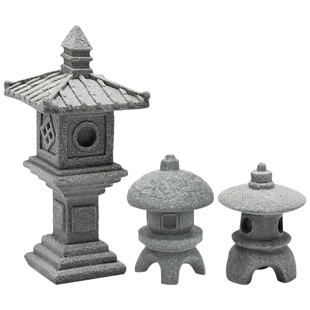 

3 Pcs Mini Stone Lantern Tower Statue Decorative Pagoda Figurine Simulation Sculpture Decor Bonsai L nament