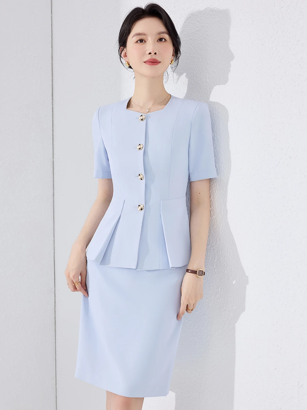 

Elegant Business Suit Set Women's Summer New Style Waist-Cinching Jacket And Skirt Two-Piece Set for Career Women
