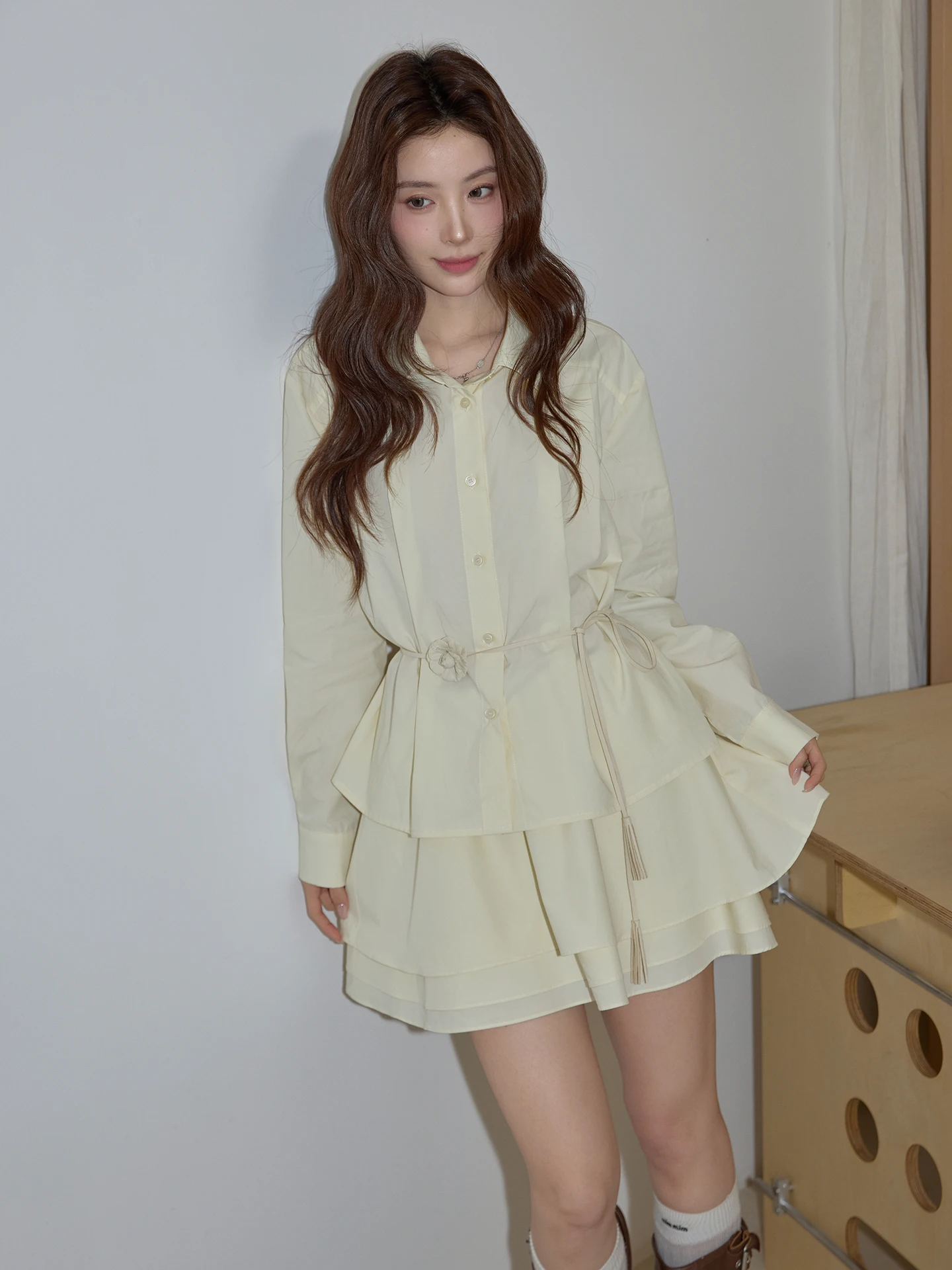 

Chaocha Home Korean Sle Yellow Collar irt Women's Early Spring Casual Slim Fit Long Sve irt Ci Walk Open Card...