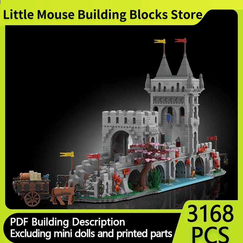 

Средневековый замок, модель MOC, строительные кирпичи, мостовая башня над рекой, модульная технология, подарок, праздник, сборка, детский игрушечный костюм