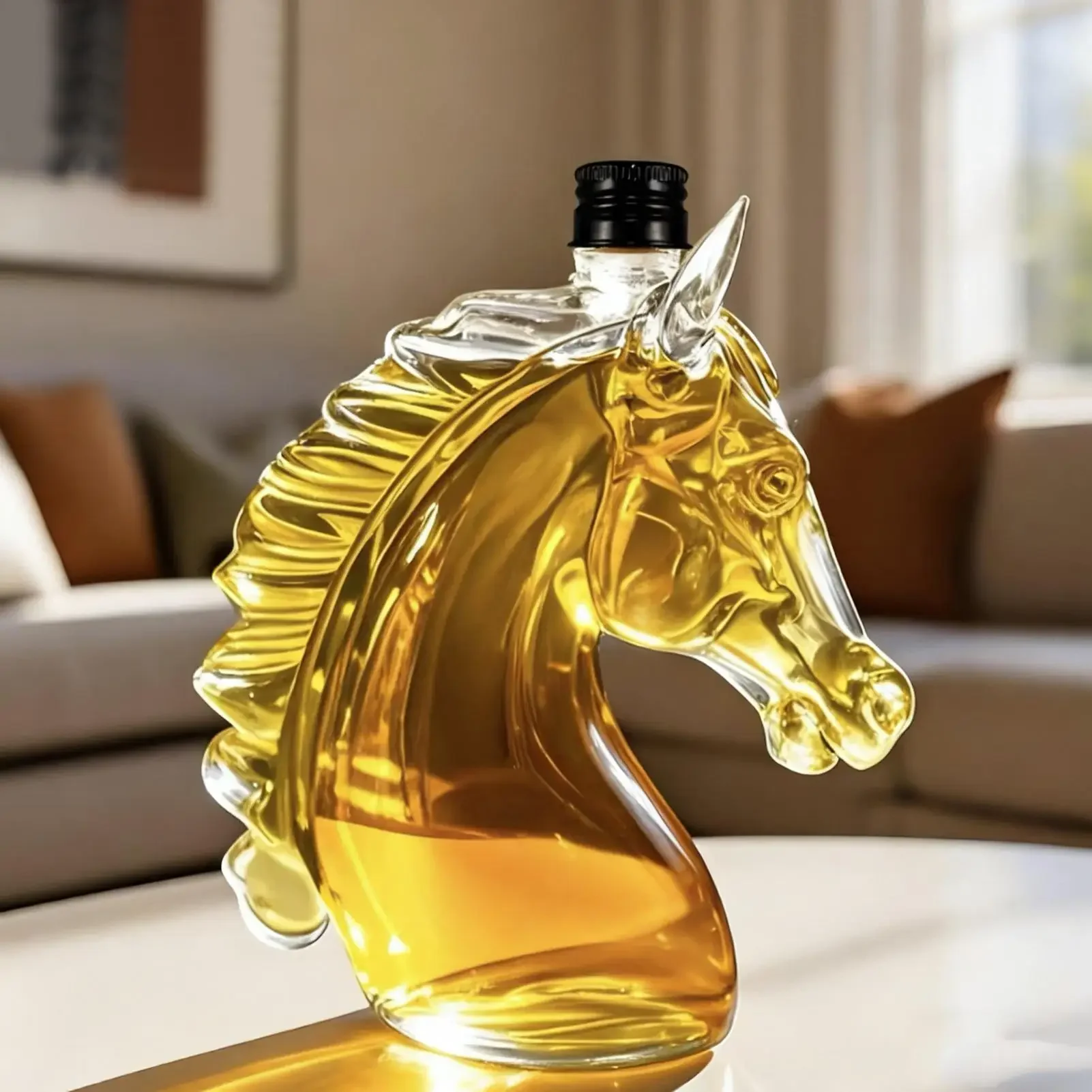 Whiskey Decanter 350ml Horse Head Shape Bar Tool Glass Whiskey Decanter Wine Bottle for Father Men Husband Dad Boyfriend Him