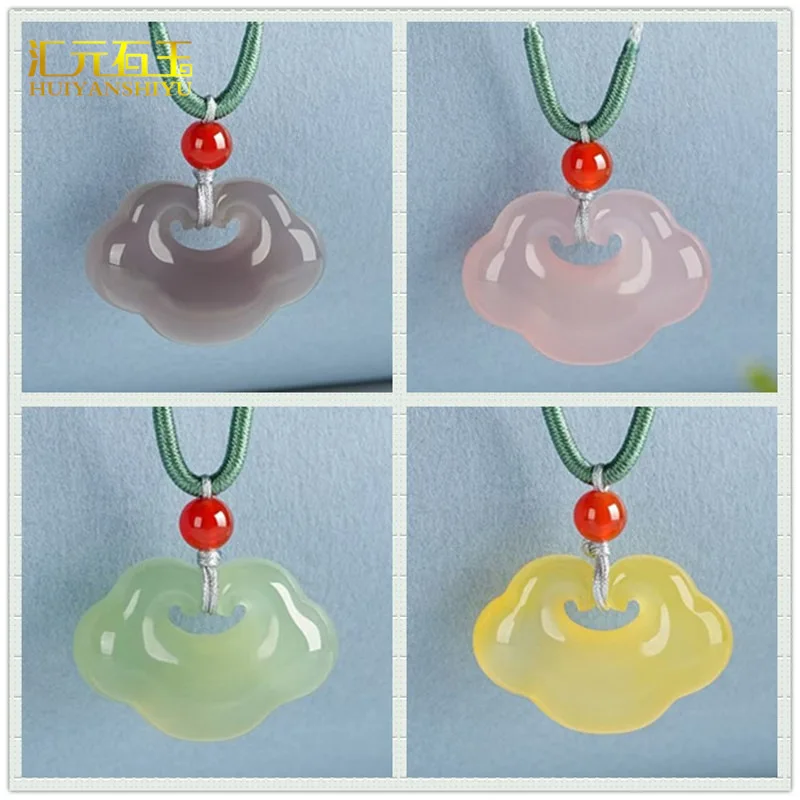 chalcedony auspicious cloud pendant, high-quality ice jade children's wish-fulfilling lock charm, peace and tranquility