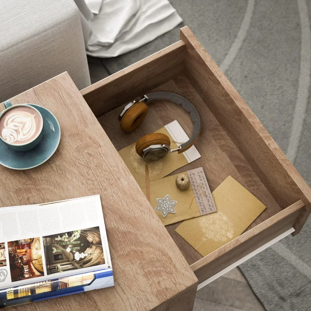 Mesitas de Noche 3 Cajones Mesilla Auxiliar Agujero para Cable Almacenamiento 54x39x28cm Roble #4