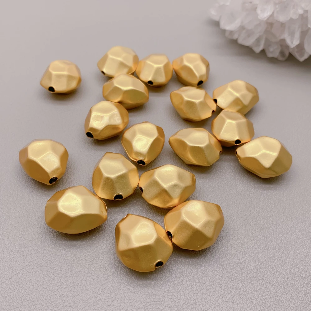 30 PCS Matte Finish Chunk 15x19mm Beads Gold Color Components Jewelry Supplies