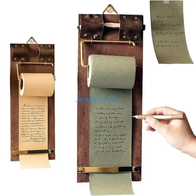 E65E Retro Clipboard Writing Pad With Cutter Note Paper Roll Wall Hanging Memos Board For Home Office Wall Decoration