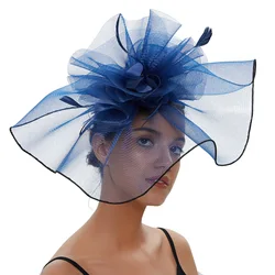 Vintage Bridal Flower Feather Hats Elegant Wedding Accessories Bride Net Hats White Fascinator Hats Women's Formal Occasion