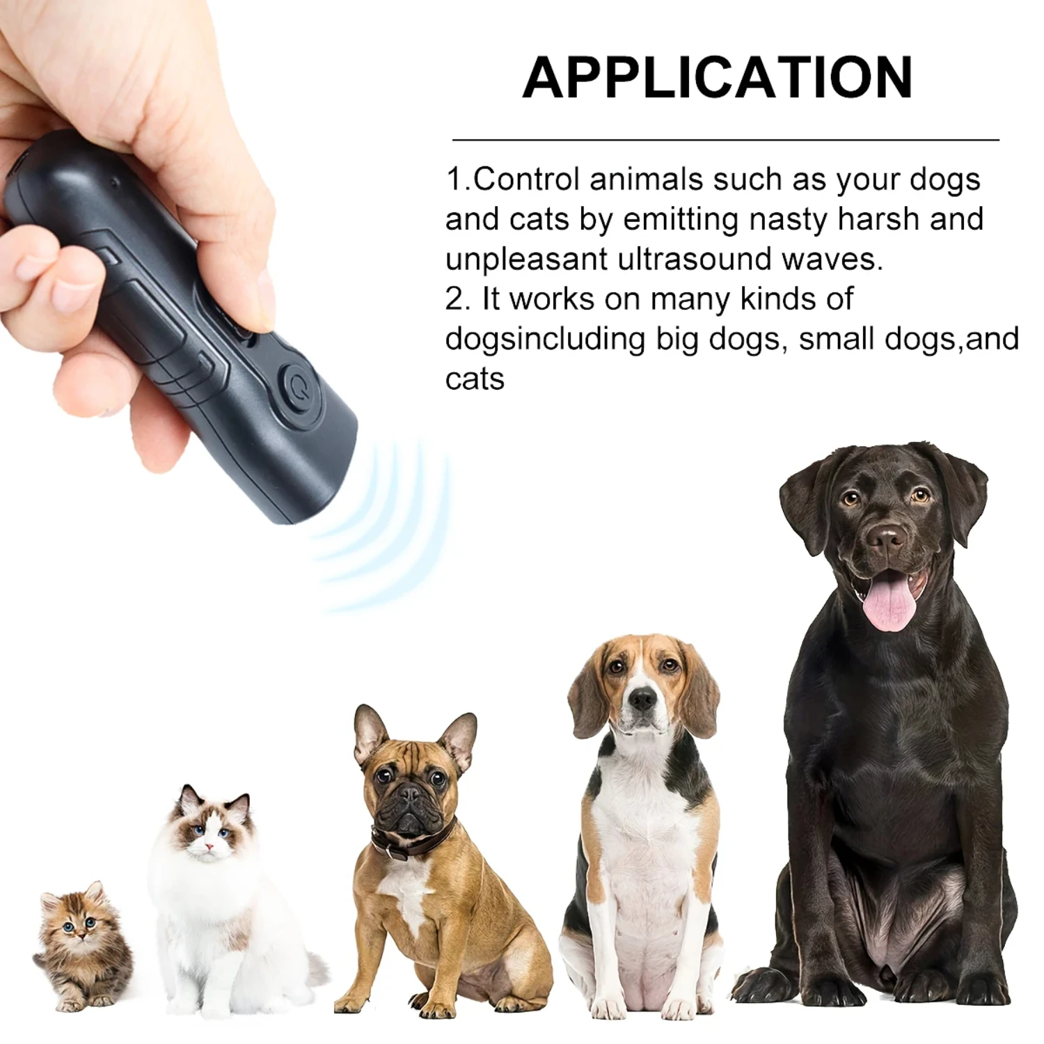 超音波犬用トレーニングデバイス,犬の吠え防止用のポータブルツール,充電式,LED懐中電灯付き