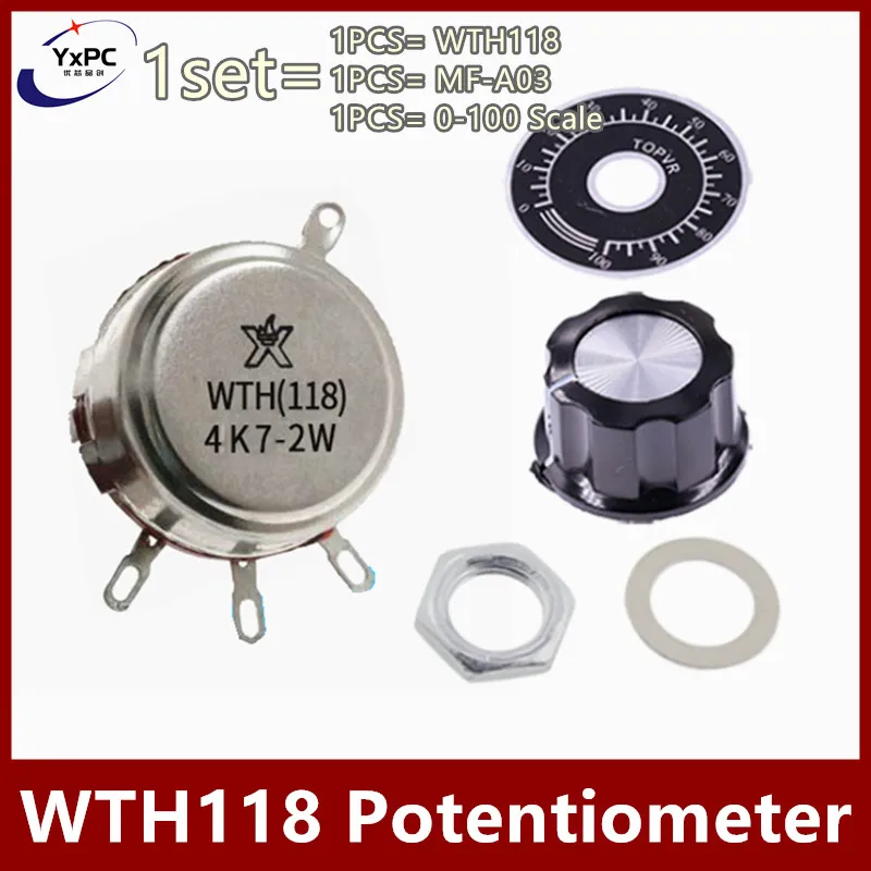 

1sets WTH118 2W 1A Potentiometer 22K 33K 47K 100K 330K 470K 500K 560K 1M 1K 2.2K 3.3K 4.7K 5.6K 10K ohm with MF-A03 0-100 Scale