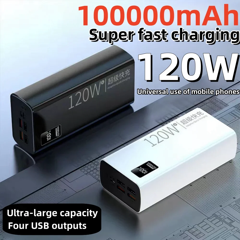 100000mAh power bank, 120W super fast charging portable battery power bank, can provide mobile power for various mobile phones