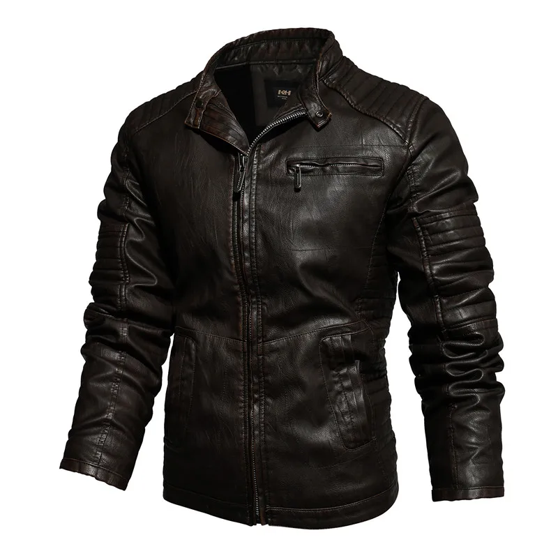 

Autumn Winter Pu Leather Jacket for Men Outdoor Plush Lining Warm Biker Clothes Fashion Vintage Windproof Men Motorcycle Jacket