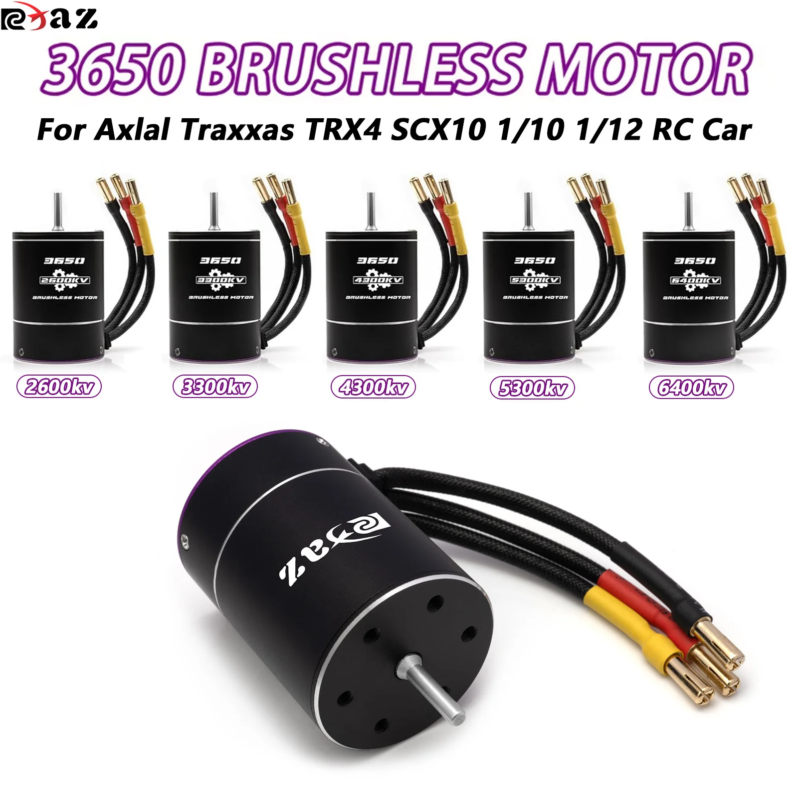RCXAZ RC 3650 Brushless Motor 2600KV 3300KV 4300KV 5300KV 6400KV Hochgeschwindigkeits-Wasserdichtmotor für 1/10 RC Car Crawler Truck Buggy Arrma Traxxas HSP Redcat Rc4wd Tamiya Axial SCX10 D90 HPI RC