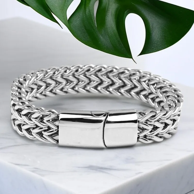 New Arrival 12MM 316L Stainless Steel Front and Reverse Chain Bracelet & Bangles Fashion Men\'s Accessories Christmas Gift