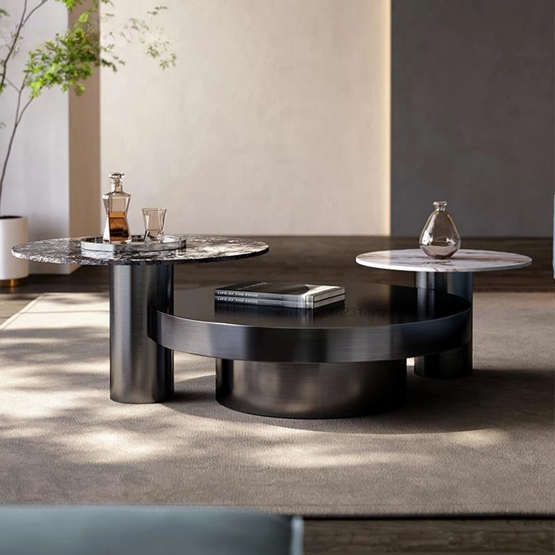 

Luxury Living Room Furniture Stable Stainless Steel Frame Combination Of Tables Black Or Gold Coffee Table With Two Side Tables