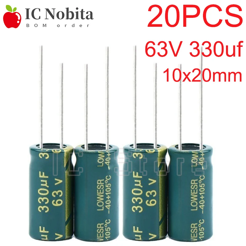 20PCS 63V 330uf Capacitor High Frequency Low ESR 10x20mm 63V Aluminum Electrolytic Capacitor 10*20