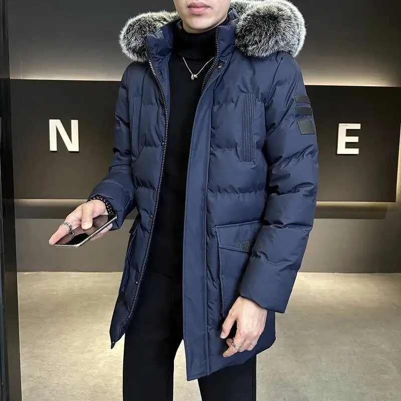 Thickened Cotton Jacket with Removable Fur Collar Multi-Pocket Loose Outerwear for Men Large Size Casual Warm Winter Coat