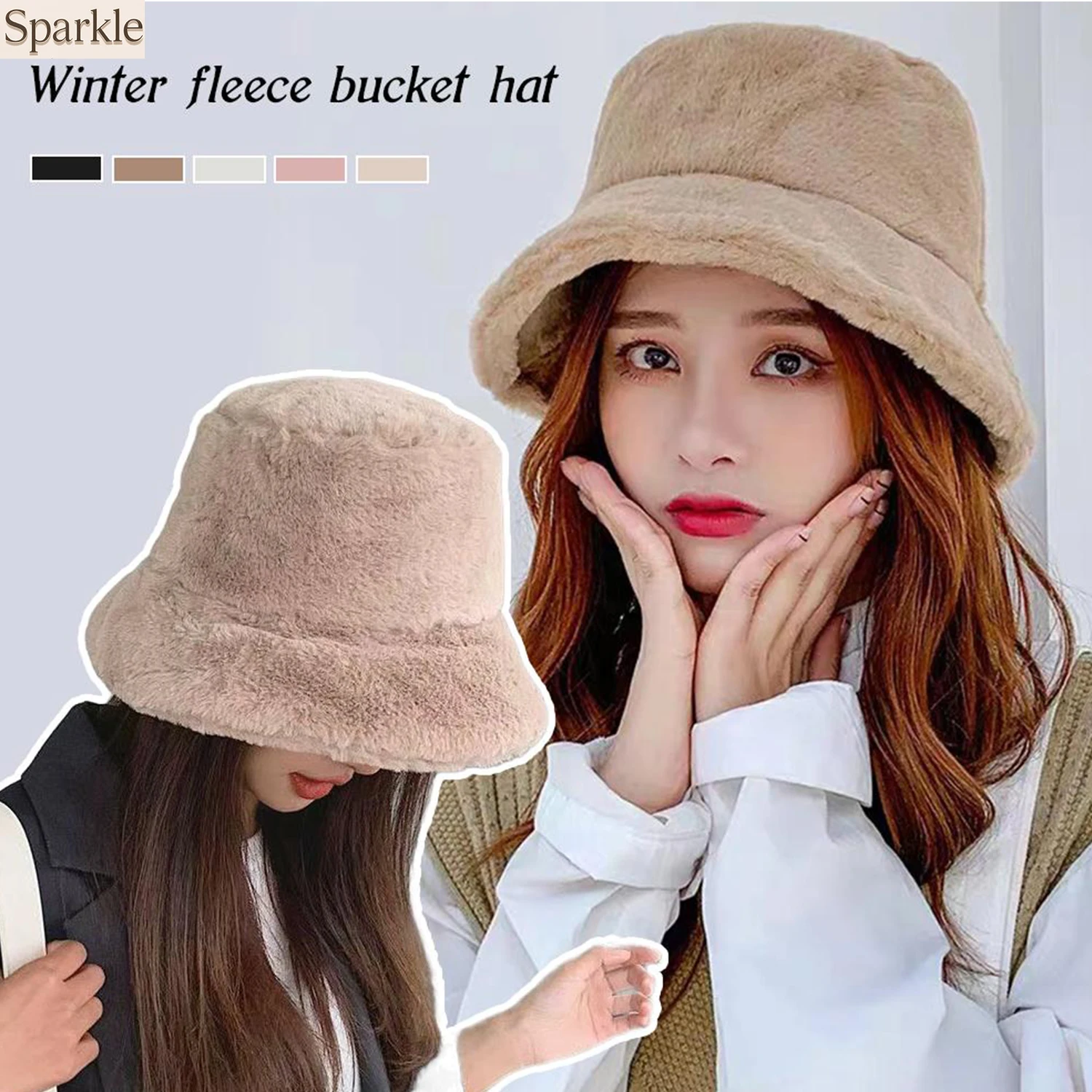 

Women's Thickened Plush Fisherman Hat Winter Warm Ear Protection Versatile Multi-Color Basin Cap for Autumn Winter