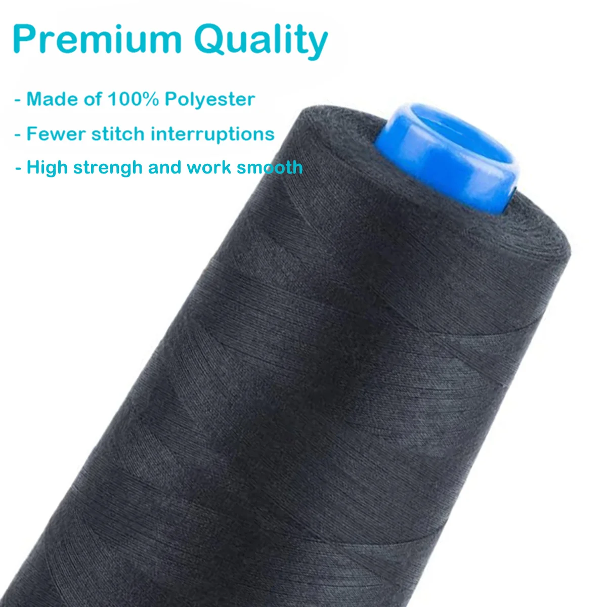 Black Sewing Thread 100% Polyester 3000 meters/3280 Yards/Spool of Yarn, 4pcs(12000m/13120yds)/Pack