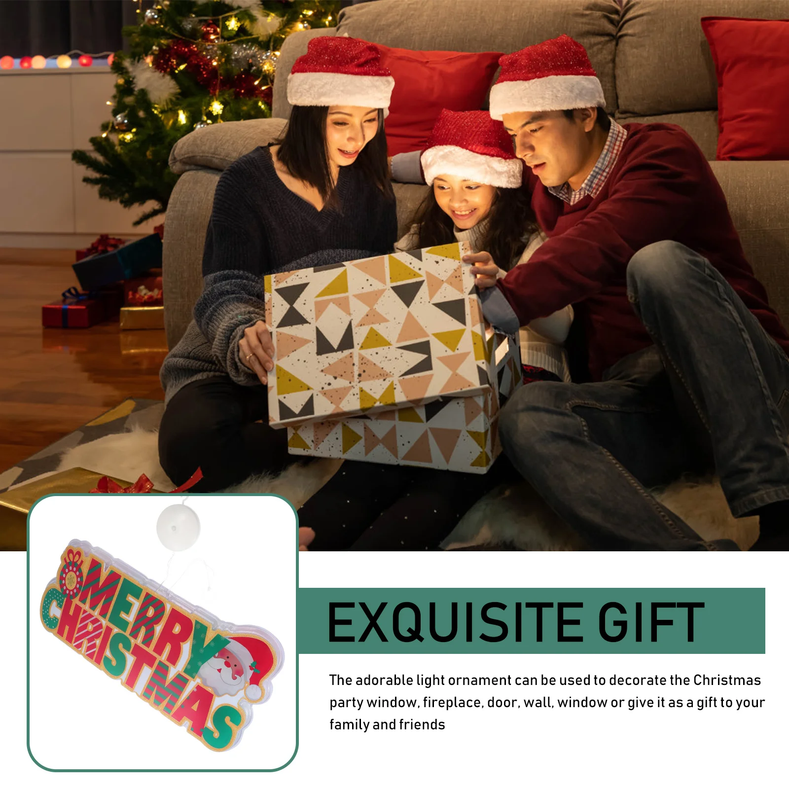 

1Pcs Christmas Suction Cup Light Low Heat Environmentally Friendly Xmas Hanging Lamp with Holiday Patterns for Garden Patio