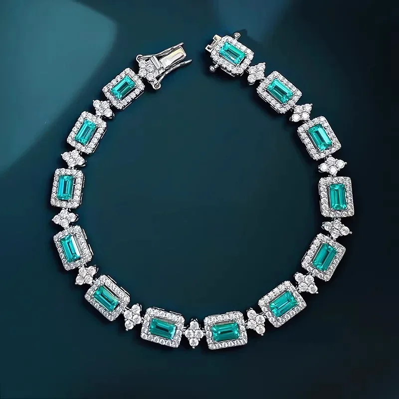 Elegant Emerald Green Gemstone Tennis Bracelet Women Sparkling Accents Ideal for Weddings and Special Occasions Perfect Gift